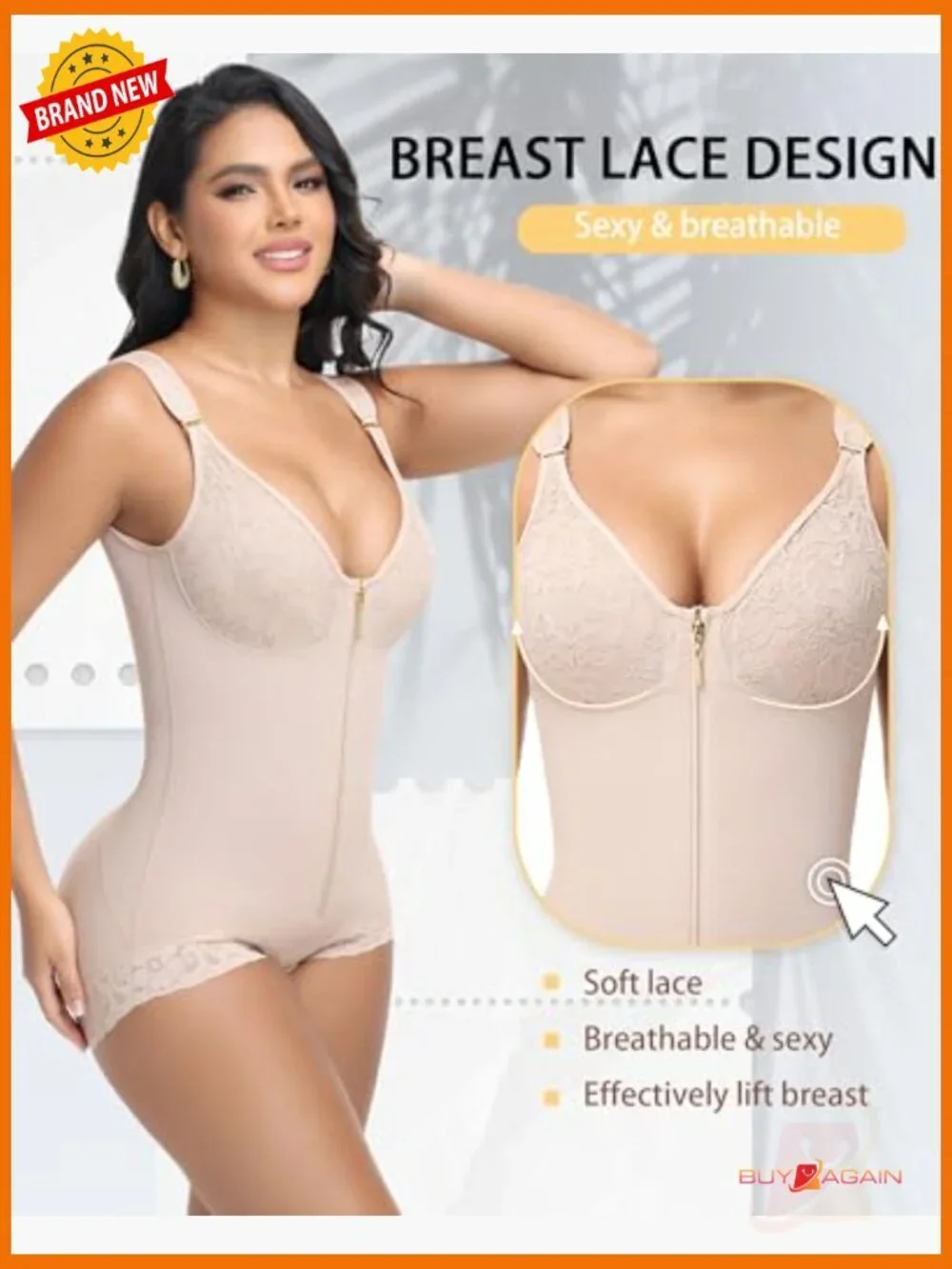 High Compression Tummy Control Bodysuit Shapewear with Zipper
